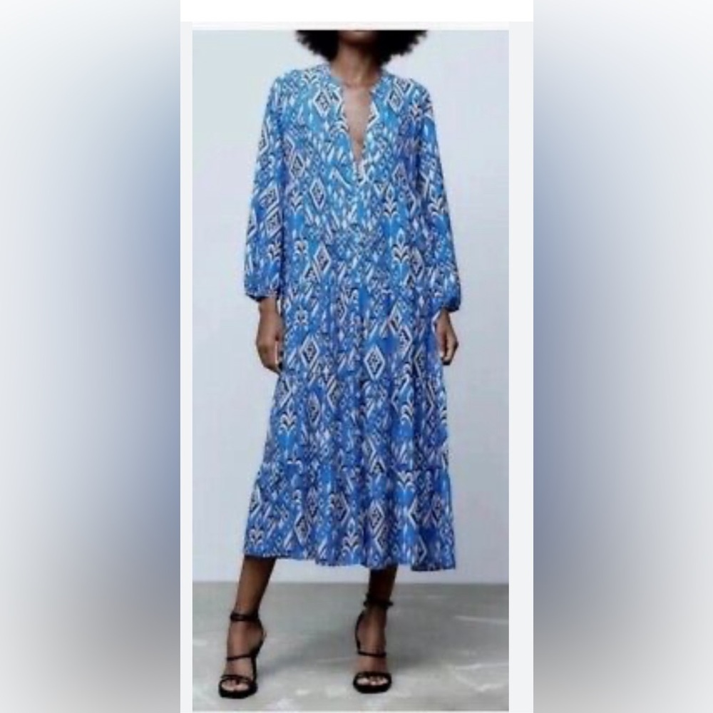 Zara blue printed maxi dress